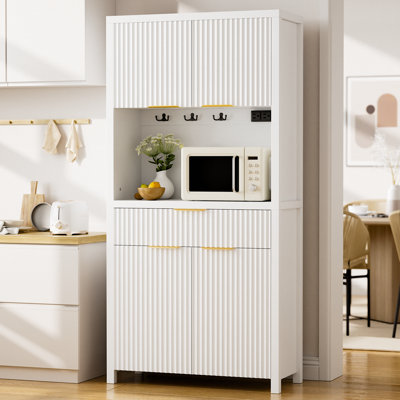  70.8"H Stand Alone Kitchen Pantry Cabinet With Drawers, Wood Kitchen Hutch Storage Cabinet With Adjustable Shelves，Buffet Sideboard With Power Outlets & Hooks For Kitchen, Dining Room & Living Room