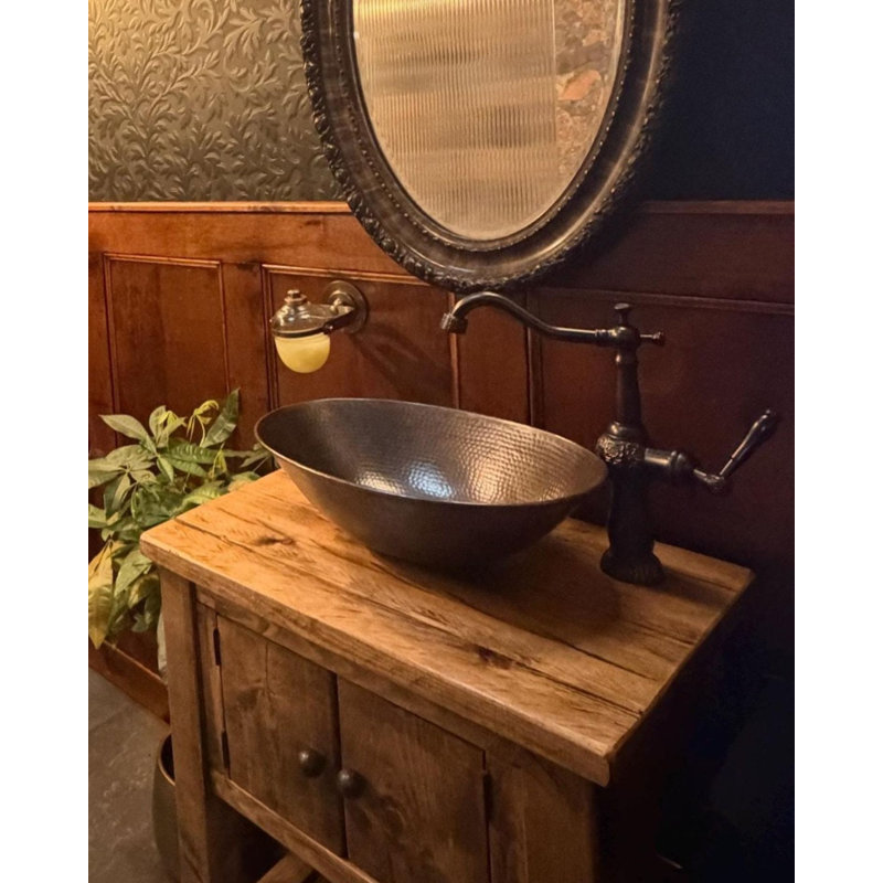 Lavabo de salle de bain vasque ovale en cuivre 17 ", robinet et drain inclus