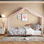 Lits à baldaquin modernes, structure en bois aggloméré simple, chambre d'enfant en velours rose