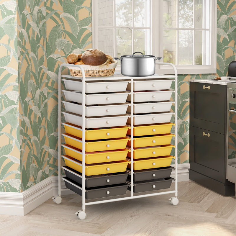 Demitrius 20 Drawer Storage Drawer, Yellow/Brown/White