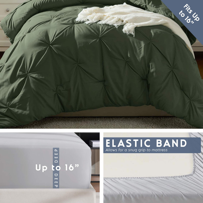 Bed-in-a-Bag Pinch Pleat Comforter Set with Bed Sheets & Down Alternative Pillows, Twin Comforter + 6 Additional Pieces