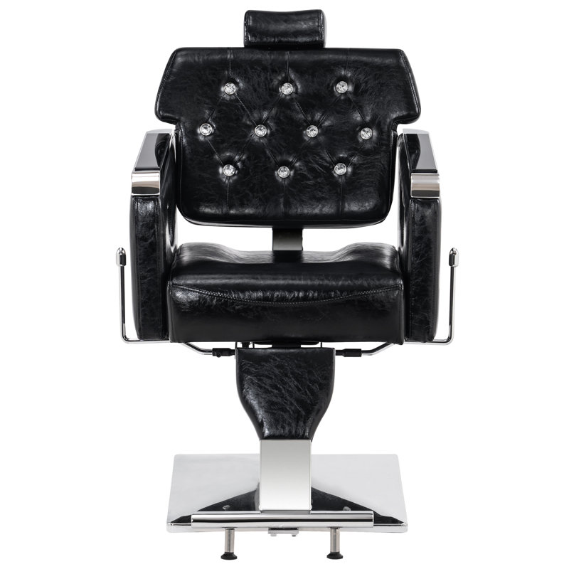Reclining Hydraulic Pump Barber Chair, Faux Leather Salon Chair, Black Faux Leather