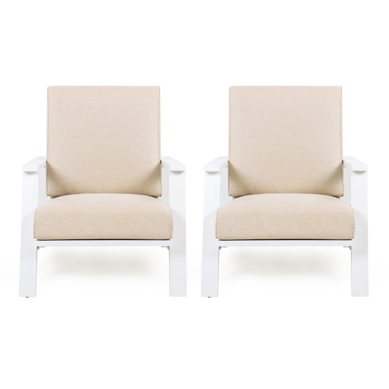 Chaise de patio avec coussins Brayson, Coussin beige en PolyCD / structure blanche