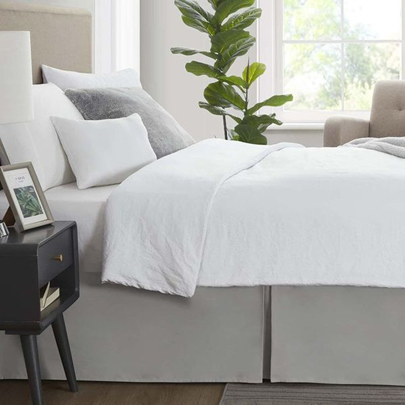 Light Gray Polyester King Split Corner Bedskirt
