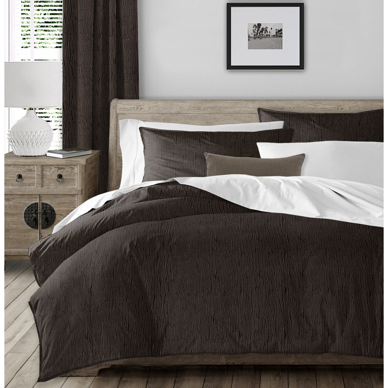 Sylvio Microfiber 3 Piece Duvet Cover, Chocolate, Super Queen Duvet Cover + 2 Shams