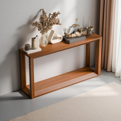 60" Rectangular Solid Wood Veneer Console Table, Wide Sofa Table, Behind Couch Table With Ample Storage For Entryway