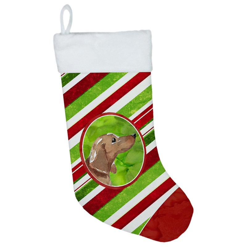 Chaussette de noël à rayures à sucre, Teckel roux