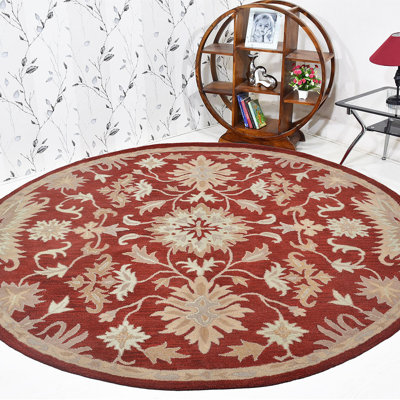 Archlebov Hand Tufted Wool Eco-Friendly Round Area Rugs - Round, Red Color, Contemporary Modern Design, High Pile Thick Handmade Anti Skid Area Rugs for Living Room, Bed Room