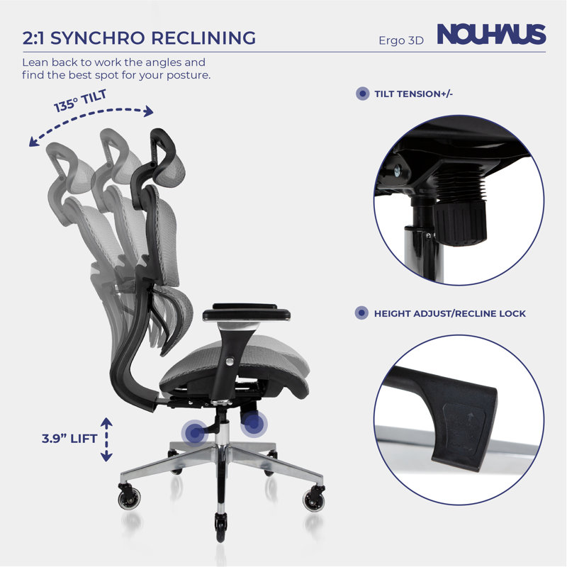 Ergo3D Silver Grey Mesh High Back Ergonomic Office Chair