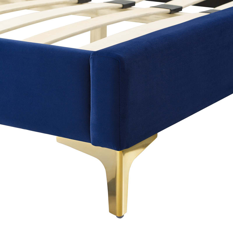 Modway Juniper Channel Tufted Performance Velvet Platform Bed, Navy, Queen