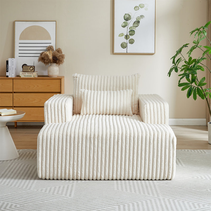 Méridienne en velours côtelé 62,5 pouces, Beige