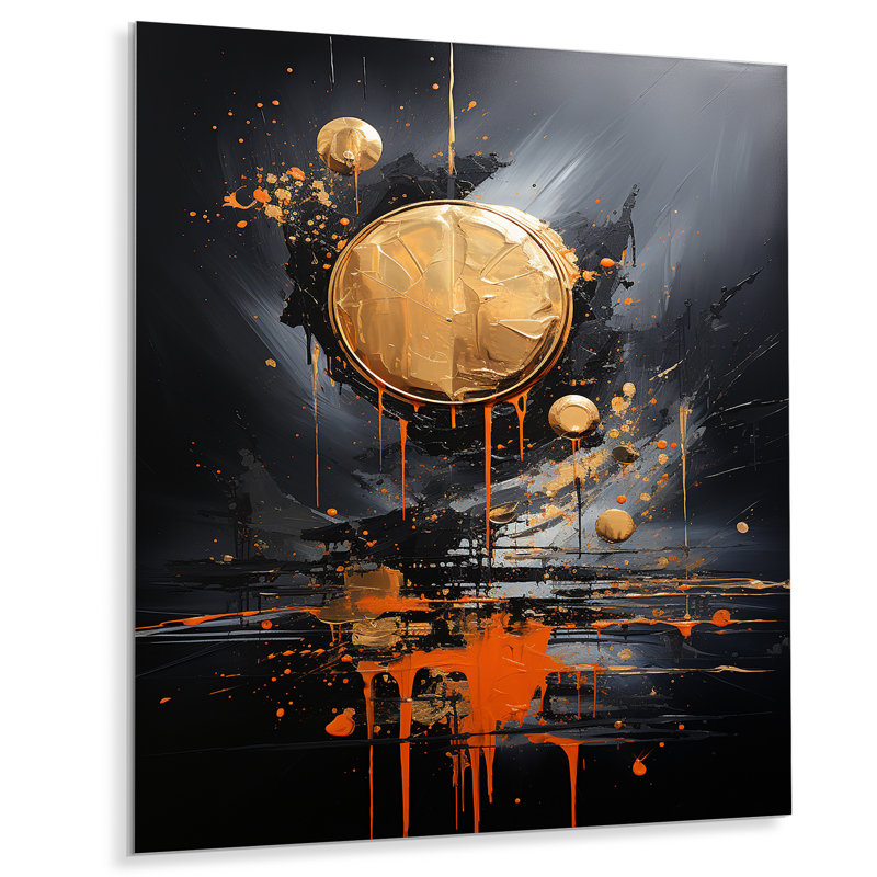 «Black and Gold Spiral Graffiti I», art mural abstrait en métal, H 20 po x l 12 po x P 1 po