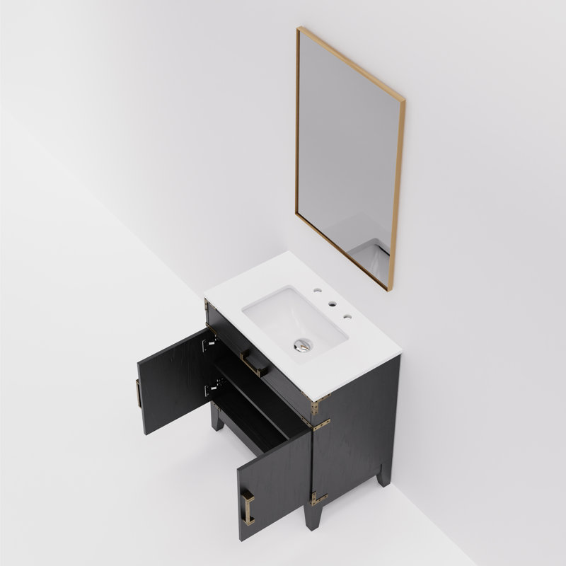 Miroir de salle de bain simple l 30 po x P 22 po Laurel, Chêne noir, Marbre de culture blanc