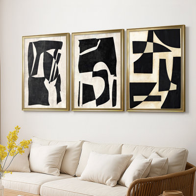 Moon Cutouts I -Custom Framed Wrapped Gallery Canvas - 3 Pieces