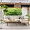 Ensemble de canapé modulaire d'extérieur en bois d'acacia rustique moderne pour 5 personnes avec coussins hydrofuges de 6 pouces et table basse Oswin