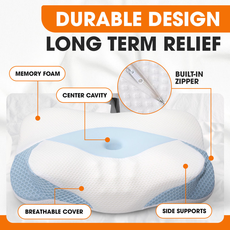  Cervical Memory Foam Pillow with Center Cavity and Washable Cover