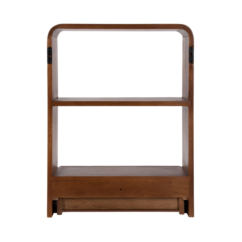 Wooden Wall Shelf with Storage Drawer, Dark Brown Wood