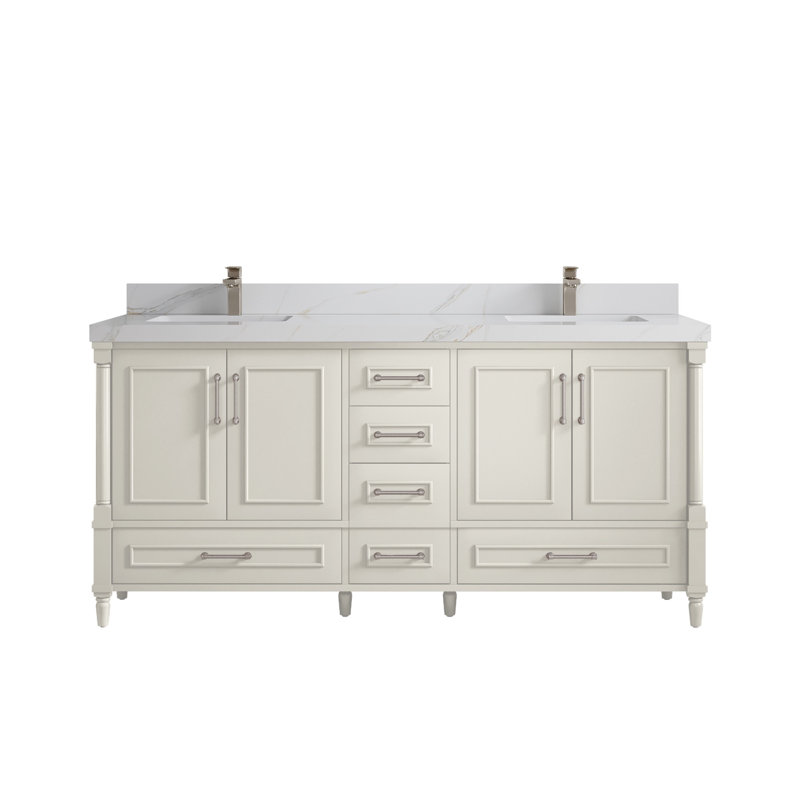 Meuble-lavabo double 72 po avec comptoir Aberdeen, Sienne Calacatta