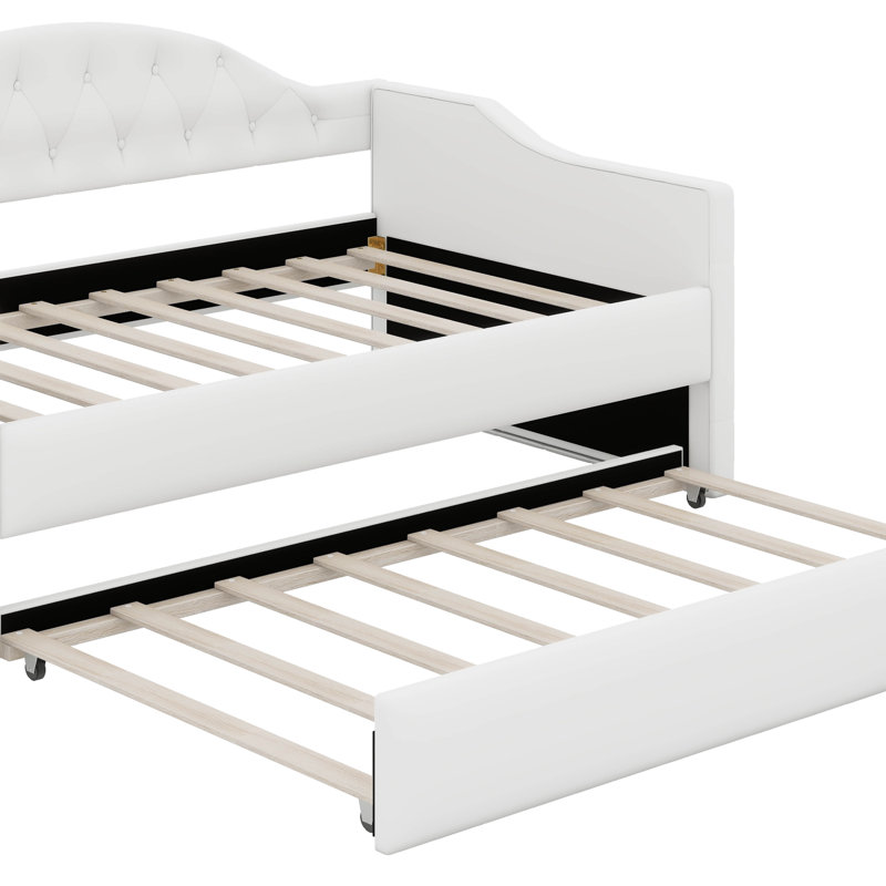 Harlowe Twin Size Tufted Velvet Upholstered Daybed With Trundle, USB & Type-C Charging Port, Beige