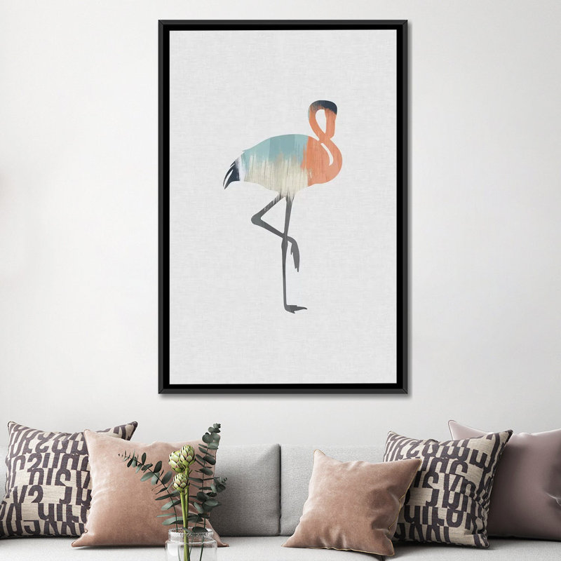 « pastel flamant rose », impression sur toile, H 26 po x l 18 po x P 1,5 po, Toile avec cadre noir, Pas de tapis