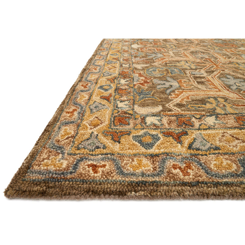 Tapis oriental brun / orange / bleu en laine crocheté à la main Althena, Rectangle 2 pi 3 po x 3 pi 9 po