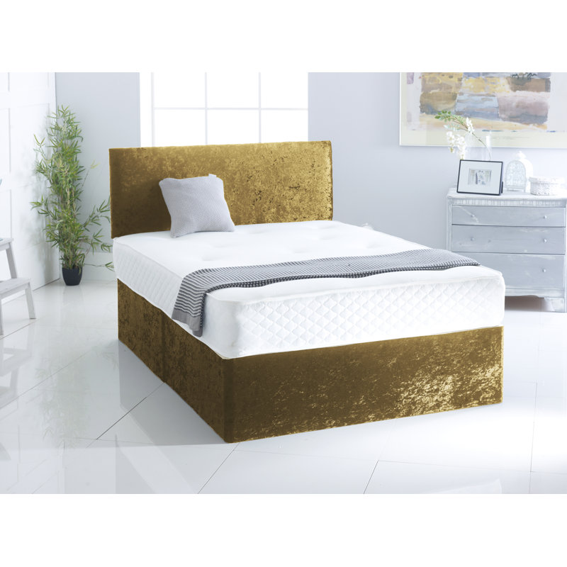 Betts Upholstered Bed with Mattress, Double (4'6), Gold, No Drawer