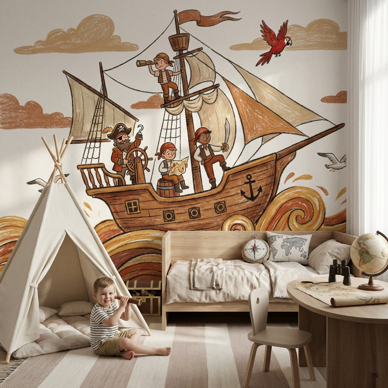 Papier peint nautique pirate, Non tissé, 120 po x 96 po