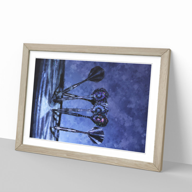 Darts and Dartboard - Picture Frame Graphic Art, Oak Framed, 36cm H x 48cm W x 2cm D
