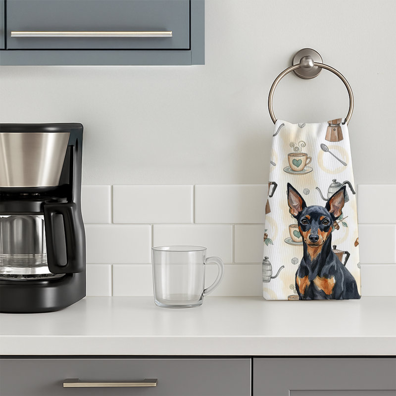 Black and Tan Miniature Pinscher Coffee Bar Kitchen Towel, Black and Tan Miniature Pinscher