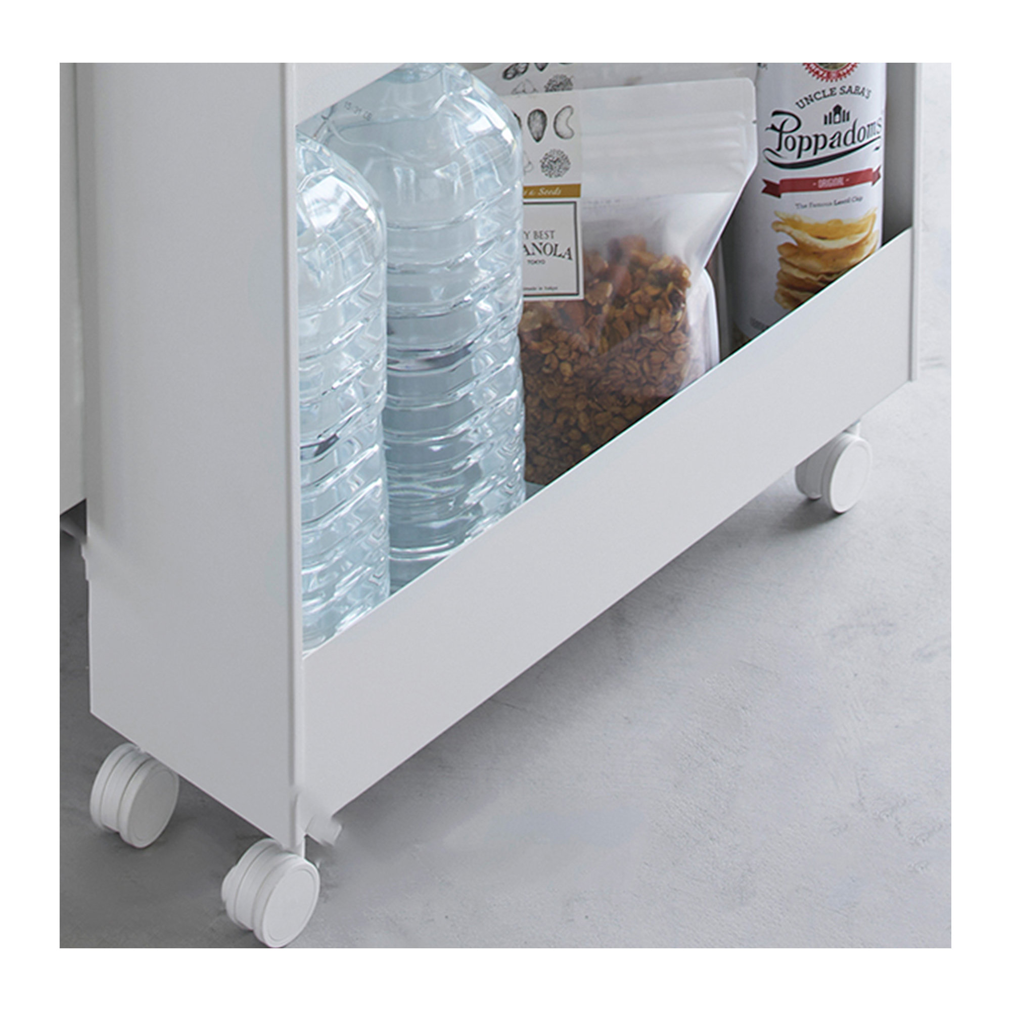 Yamazaki Home Slim Rolling Wagon, Steel, Holds 44.3 Lbs, Minimal Assembly, White