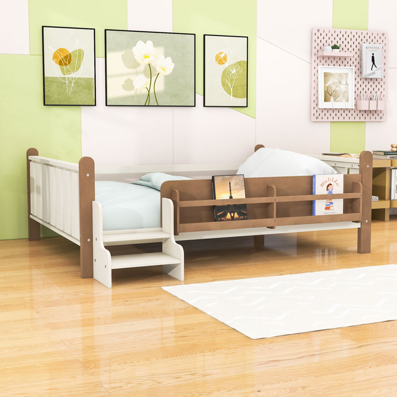 Lit sur pied avec rangement et caractéristiques de sécurité, Beige, Lit double