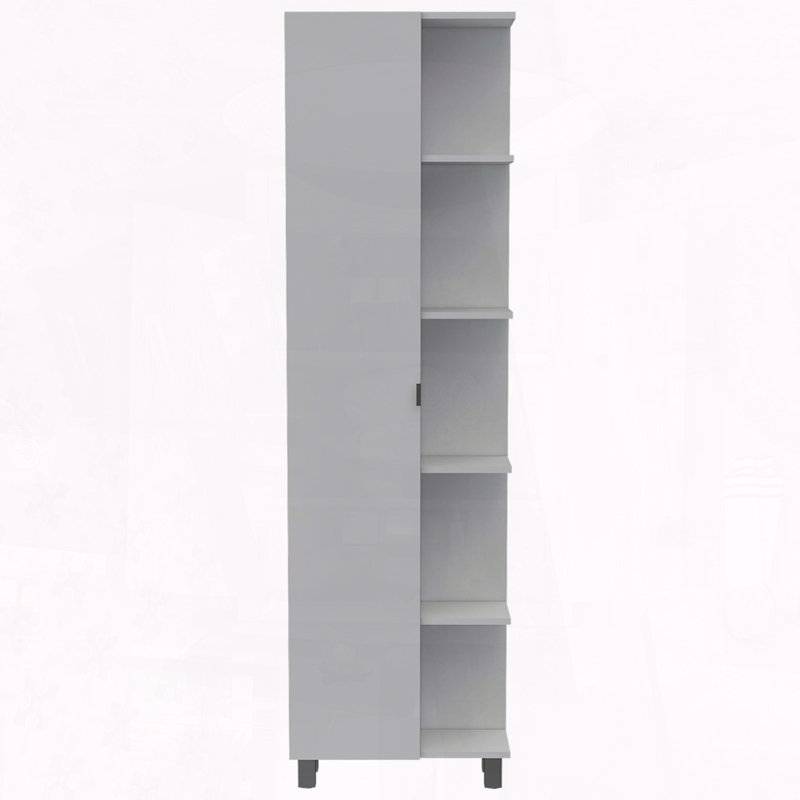 Urano Corner Linen Cabinet – White with Five External and Four Interior Shelves, White