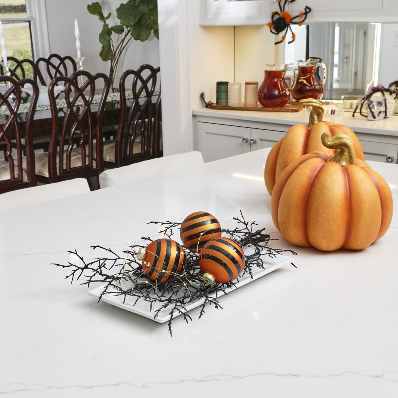 Ornement boule de verre 3 "Halloween, Orange / noir