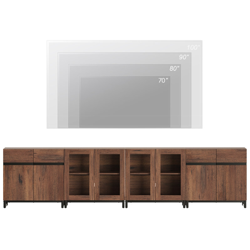 4 In 1 TV Stand For Tvs Up To 120 Inches, Modern Entertainment Center With Glass Doors And Metal Legs, TV Console With Adjustable Shelf