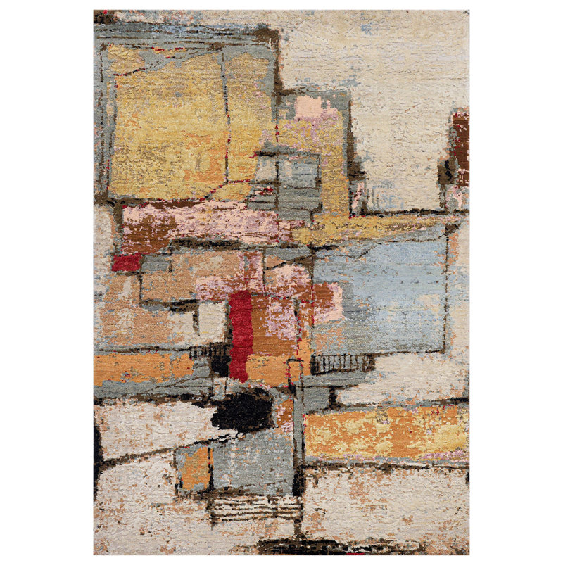 Tapis beige et multicolore de haute qualité noué à la main