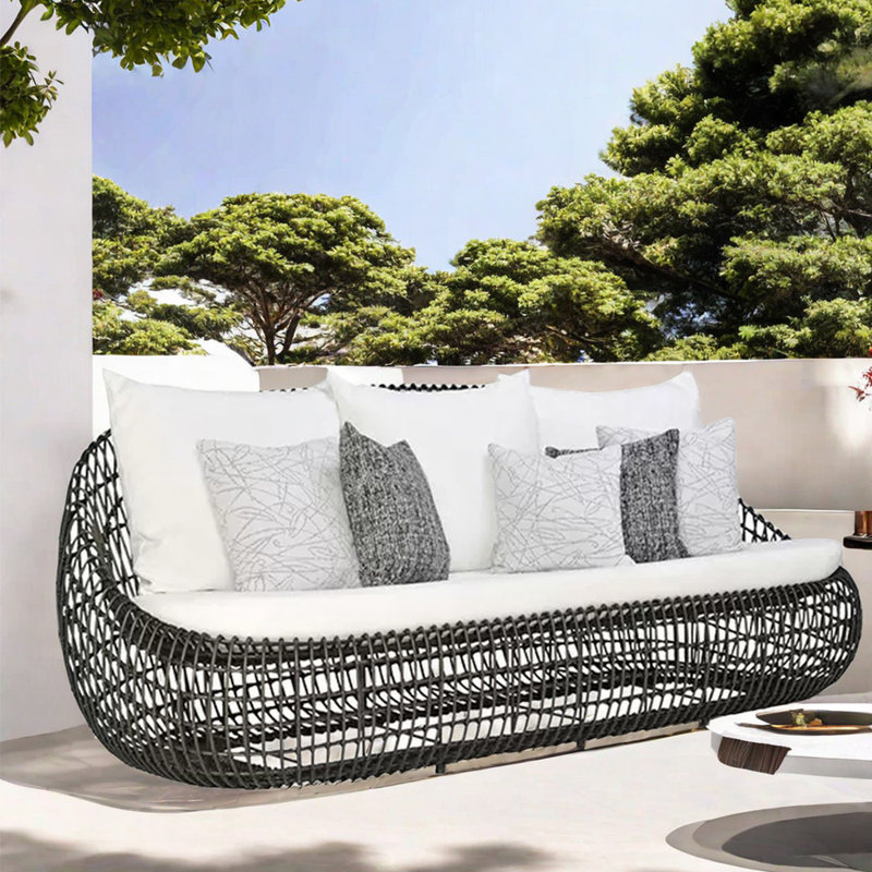 Talijah 70.87'' Wide Oval Wicker Patio Sofa with Cushions, Black