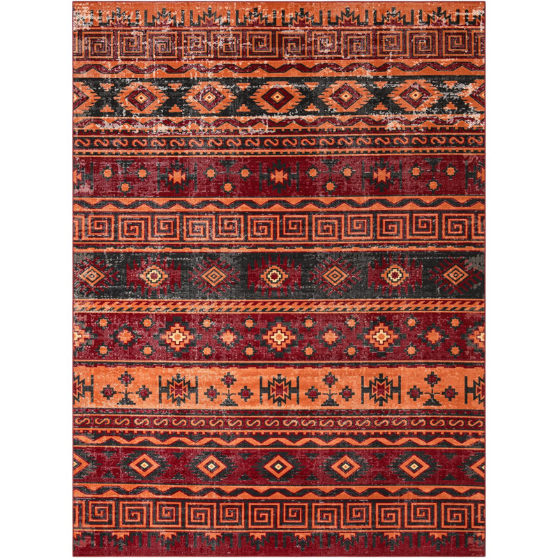Geometric Red Area Rug, Rectangle 9'10" x 13'3"