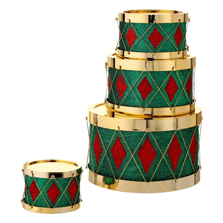 32 Red Green Gold Glitter Triple Drum 