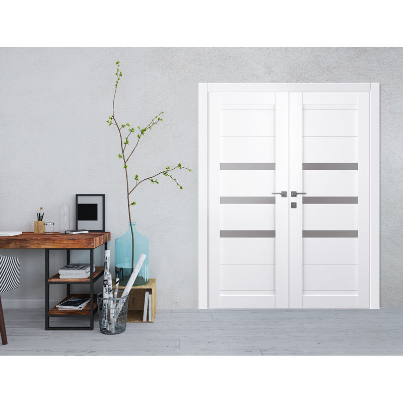 Porte double standard Dora, Gauche, Blanc noble, 59,5 po x 79,37 po