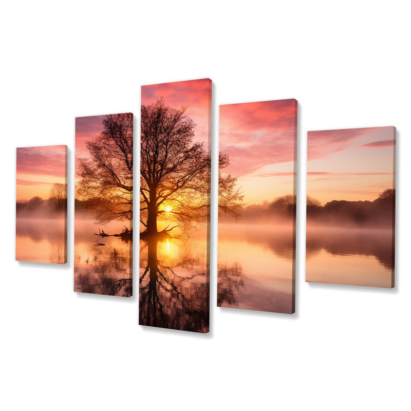 "Arbre majestueux au coucher du soleil, lac de montagne I" - 5 pièces