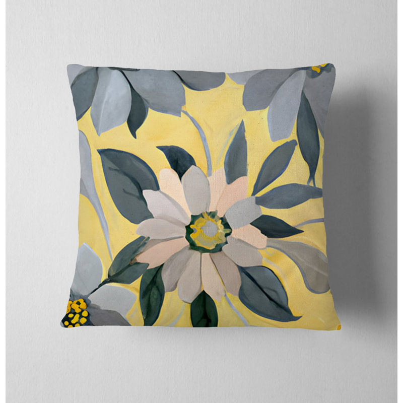 Throw Pillow With Insert, 16"H x 16"W, Gray/Yellow Floral 1