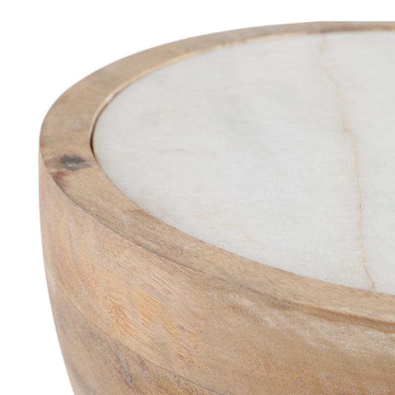 Mango Wood and Marble Accent Table - Modern Sculptural Side Table, Natural, White