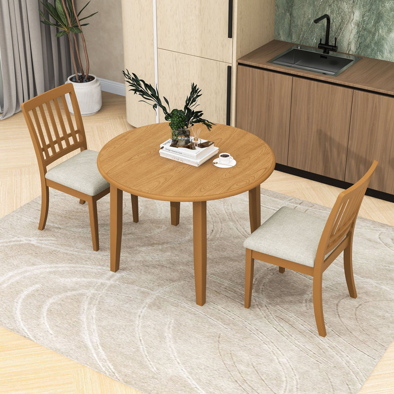 Ensemble repas compact 3 pièces avec table rabattable et 2 chaises rembourrées pour économiser de l'espace, Brun pâle, 3