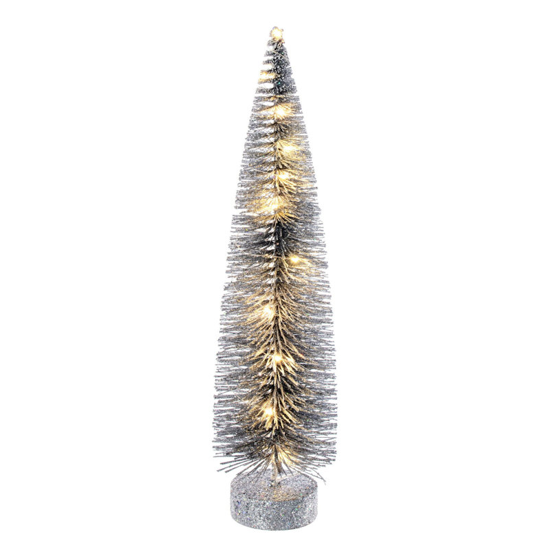  Ensemble d'arbre à brosse à bouteilles argentées de 16 à 20 po à 24 po., H 2 pi, Argent argent, Blanc chaud