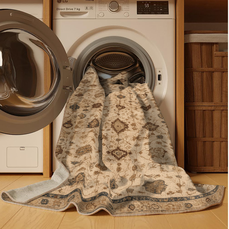 Machine Washable Persian Brown Area Rug, Rectangle 5' x 8'