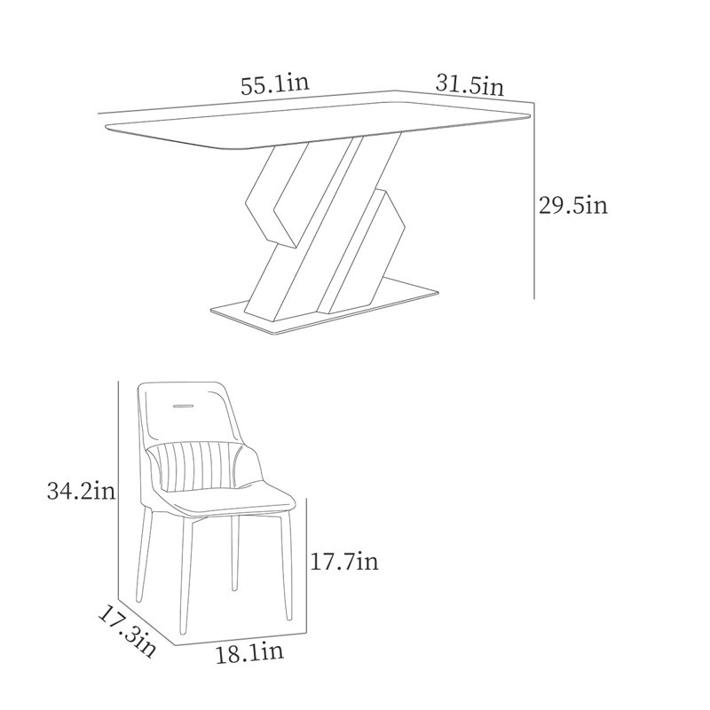 Simple Rectangular Rock Slab Dining Table Sets, 29.5"H x 55.1"L x 31.5"W