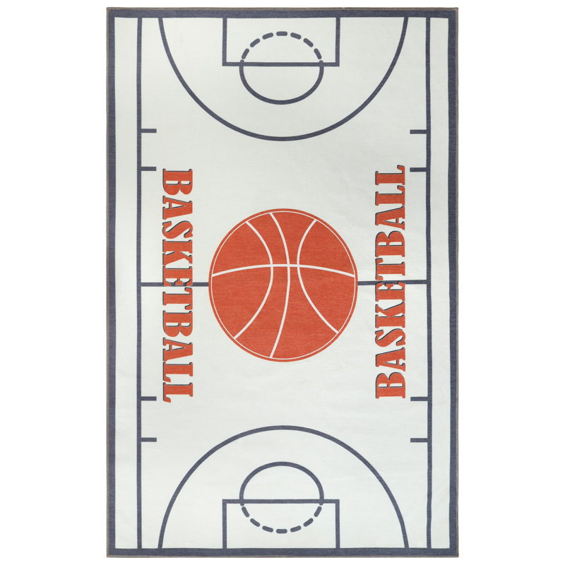 Basketball Non-Slip Kids Playroom Nursery 100% Polyester Washable Indoor Area Rug, Rectangle 5'7" x 8'9"