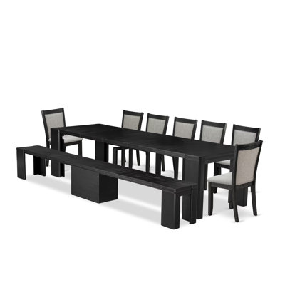Dining Room Table Set a Xtenczar Table with wooden Benches and Linen Fabric Dining Chair