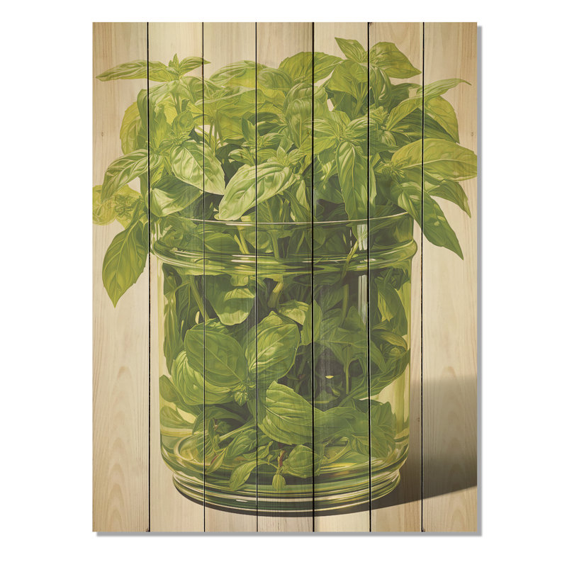 Green Minimalist Herbal Harmony II - Herbes florales sur bois, H 32 po x l 24 po
