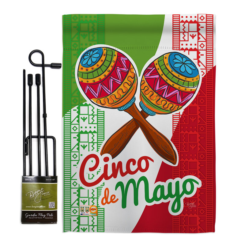 Maracas cinco de mayo 2 côtés polyester 18,5 x 13 po ensemble de drapeau, Polyester, Vert clair / blanc / rouge clair